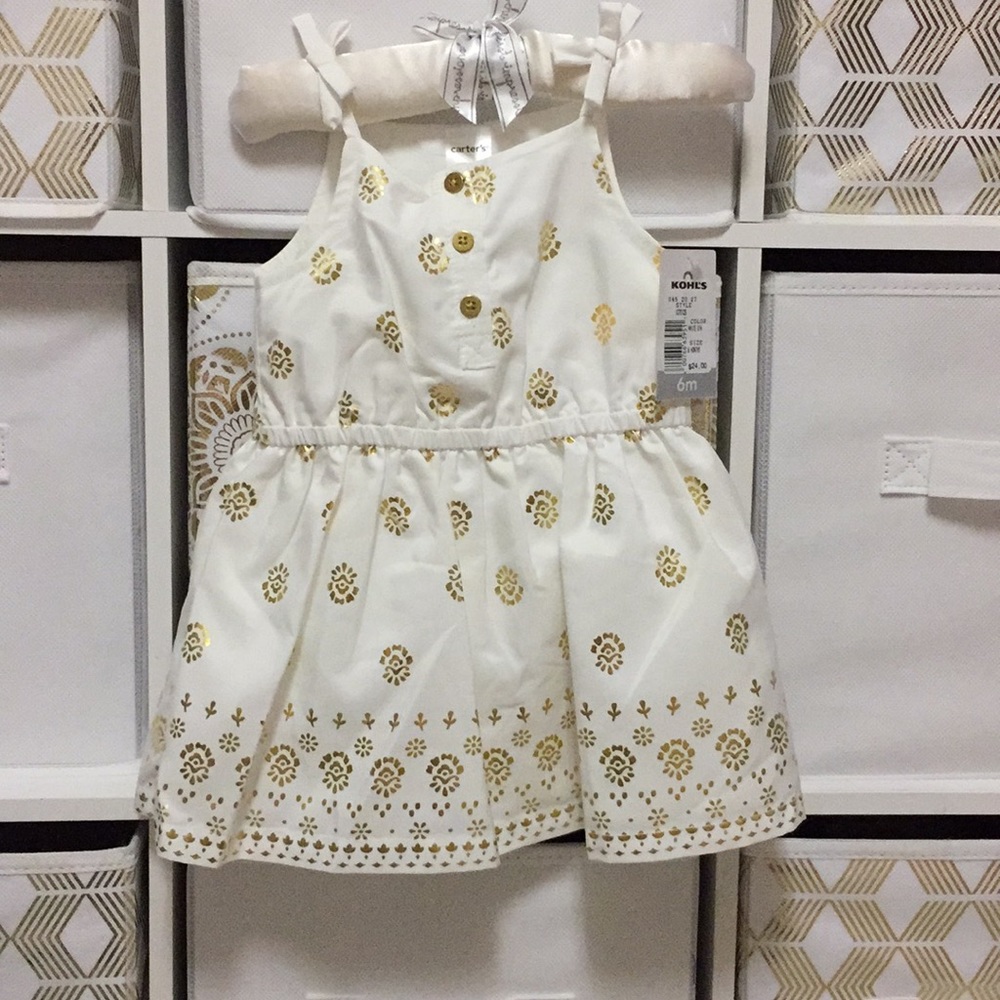 Girls white summer dress with gold details!